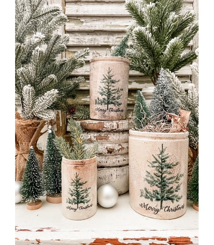 Antique Ironstone, Merry Christmas, Tree Pot Collection - Holiday